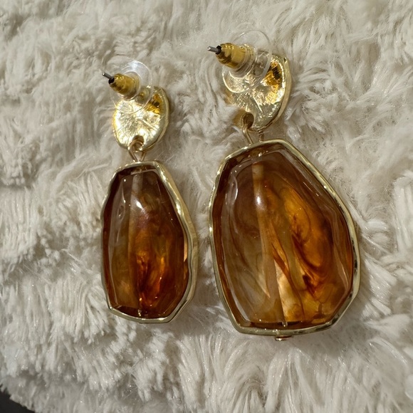 Geometric Gemstone Vintage Gold and Brown Boho Drop Earrings NWT New - Picture 4 of 5